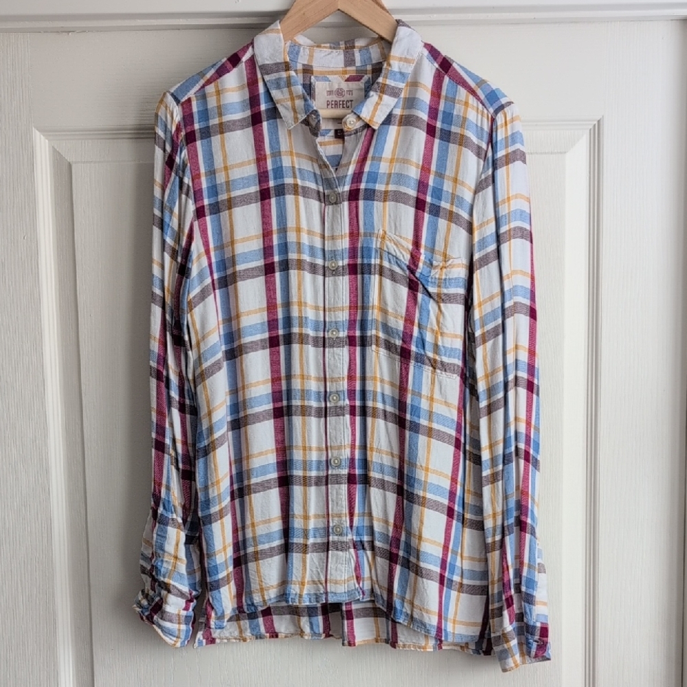 SO Perfect Shirt Button Down Multicolor Plaid Flannel Size XL